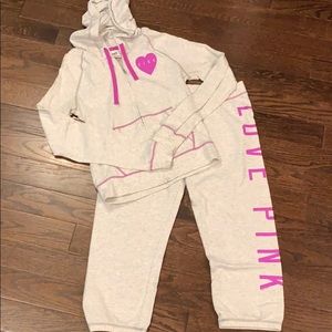 PINK Sweatsuit Capri Pants Full Zip Hoodie